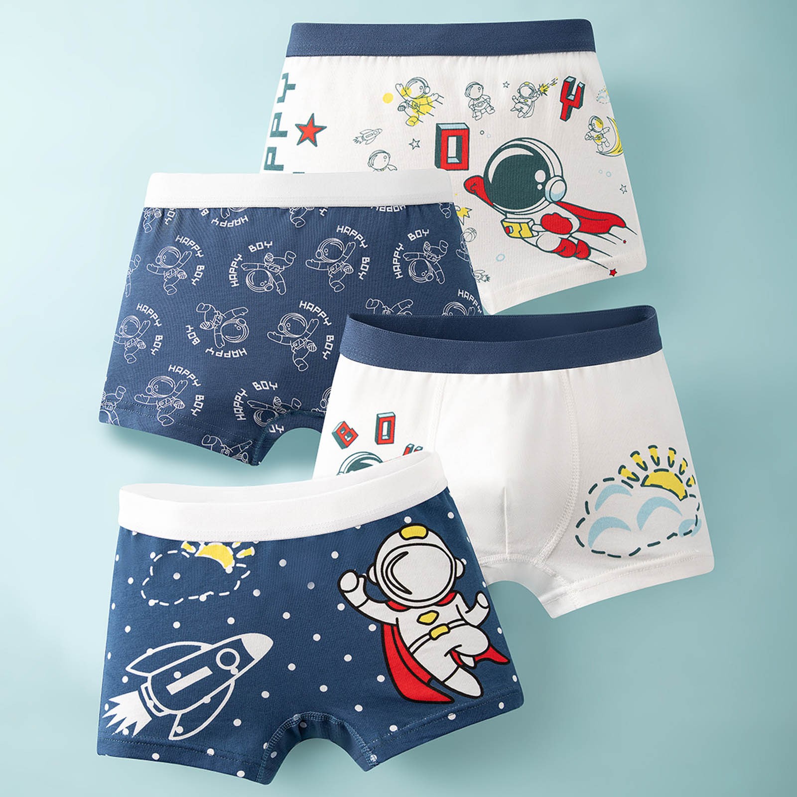Cethrio Big Boys Boxer Briefs, Cotton Comfort 4 Pack Breathable Kids Underwear Navy Size 6-7 T